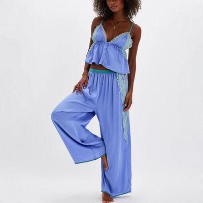 Women's Pajama Sets Lace Patchwork Spaghetti Strap Ruffled