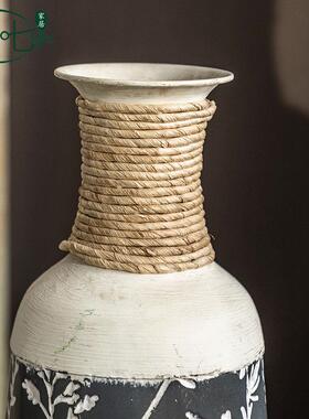 客酒店玄关装饰摆子件 民圆宿插画瓶 美厅式铁艺印花A2465复古落