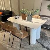 法式 奶油风半岛台岩板餐桌现代简约椭圆形家用饭桌子2025网红新款