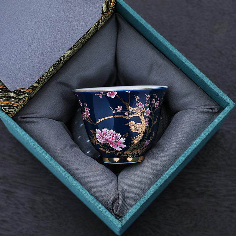 中式霁蓝珐琅彩功夫茶杯陶瓷主人杯高档家用宫廷风茶具套装单茶杯