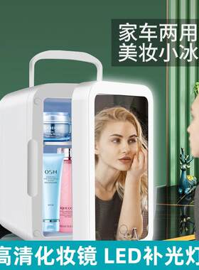 车用小冰箱带灯带化妆镜护肤品饮料多功能冷藏箱4L车载美妆冰箱