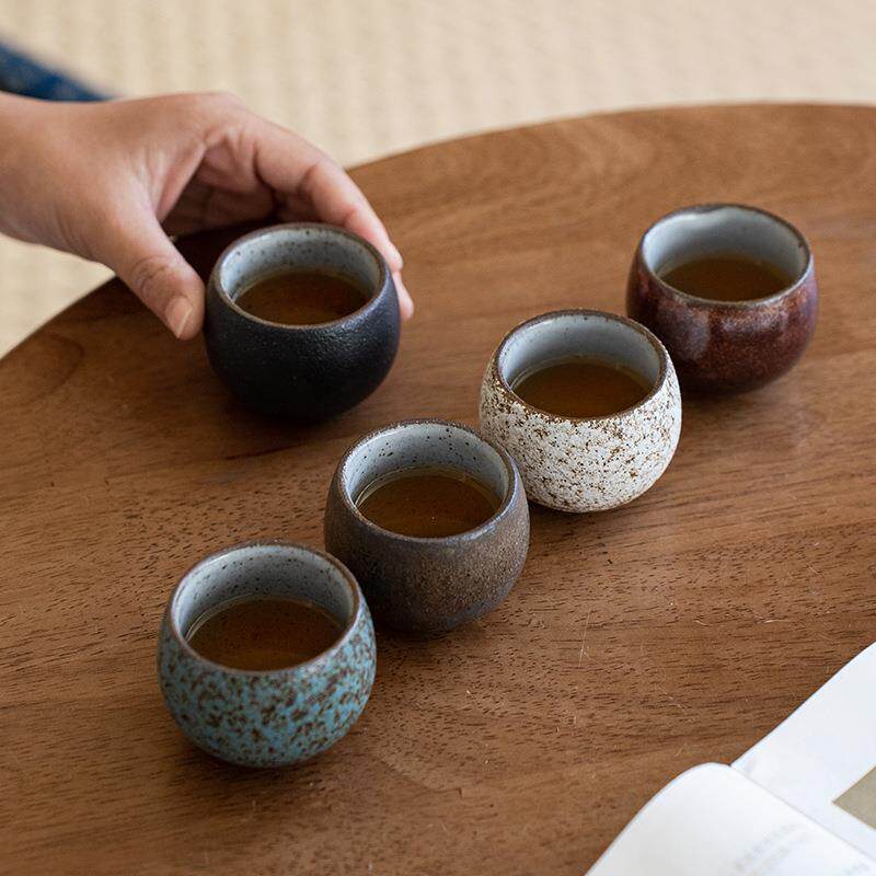 粗陶茶杯干泡功夫茶具小茶碗禅意白瓷古朴五行大小窑变内白