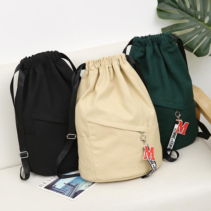 帆布束口袋健身大容量抽绳双肩包男女学生书包新款背包旅行运动包