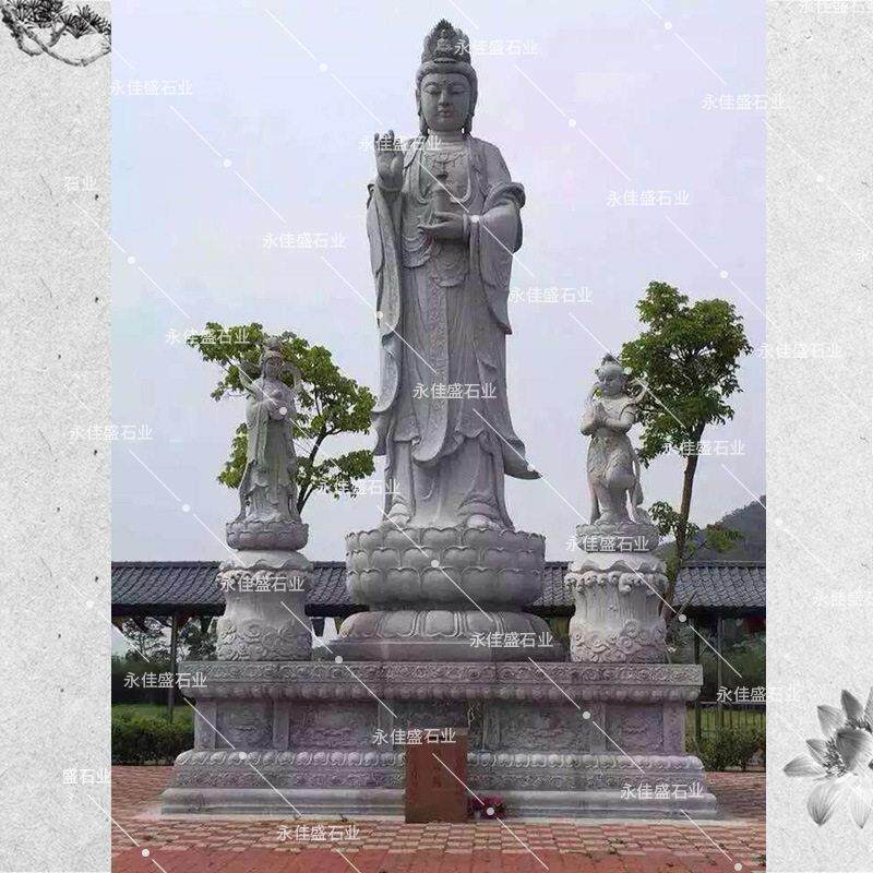 莲花观音大型户外石雕人物雕像寺庙专业佛像雕刻滴水观音菩萨雕塑