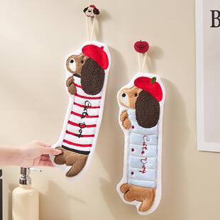 Dachshund embroidered cartoon hand towel, cute and hangable,