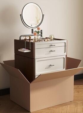 YM橡语迷你小化妆桌现代奶油风床头柜一体小户型可伸缩50cm收纳柜