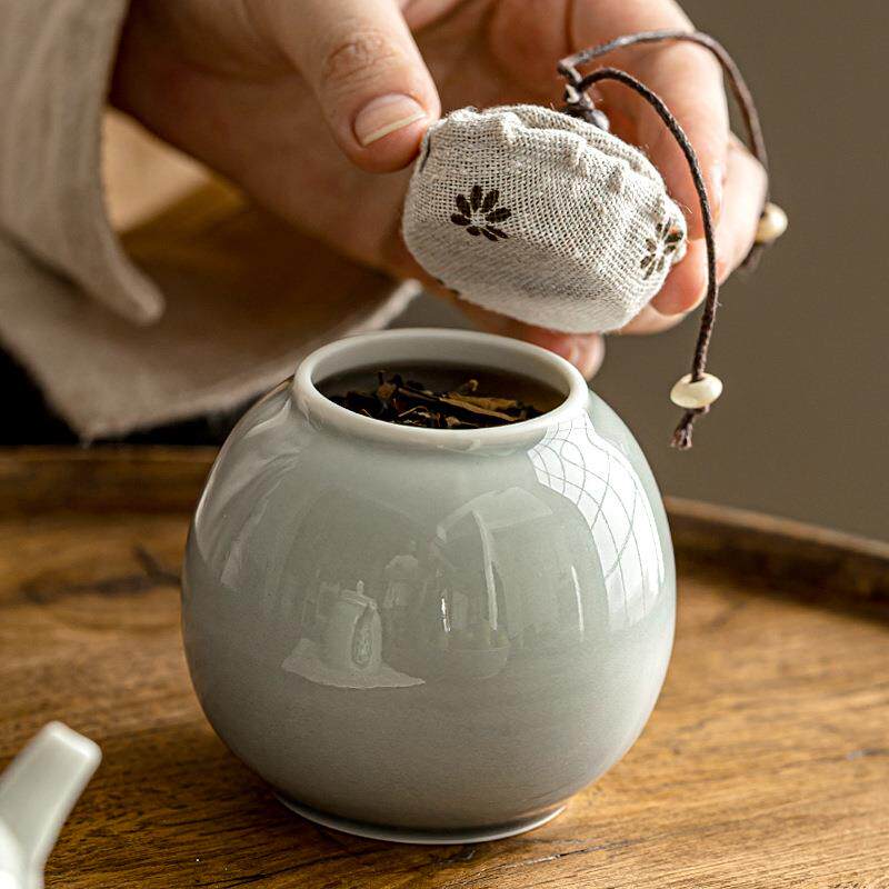 创意草木冰灰釉茶叶罐陶瓷小号茶叶存储罐家用简约密封罐收纳茶罐