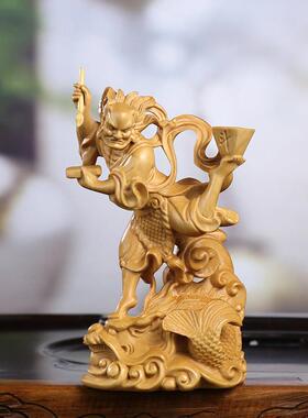 黄杨木雕木质魁星踢斗摆件中式玄关书房客厅金榜题名鳌头木质饰品