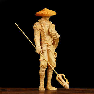 黄杨木雕武僧半手工实木制工艺品 红木工艺摆件小叶黄杨木