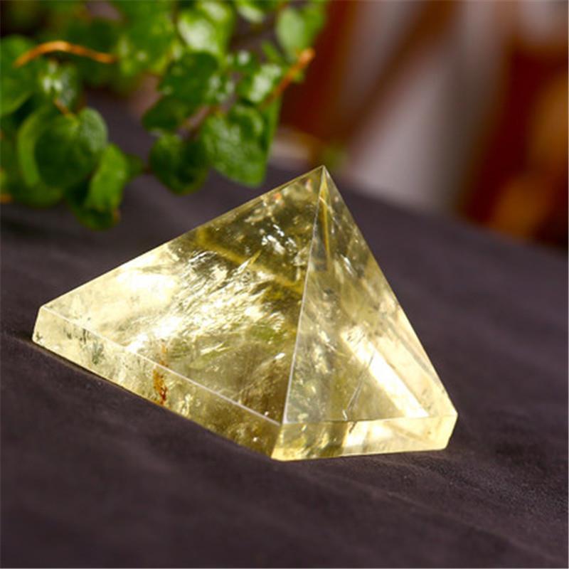 天然黄水晶金字塔摆件 黄色水晶原石打磨金字塔 家居摆件