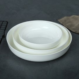 纯白色骨瓷盘子景德镇陶瓷深盘菜盘家用汤盘饭盘实用圆餐盘菜碟子