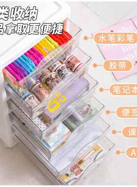 多学层文具收纳柜办室桌面A4公tb-70842文件储盒透明抽屉式物生桌