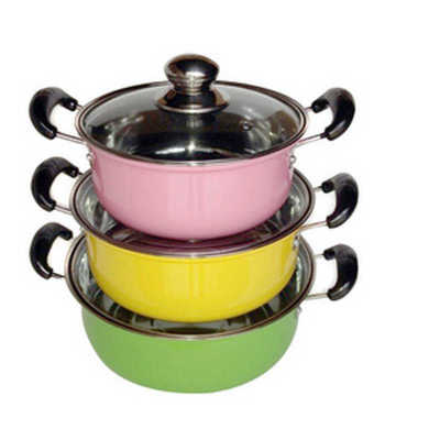 三件套奶锅彩色家用一件不锈钢汤锅套装pot厂家批发304厨房用品