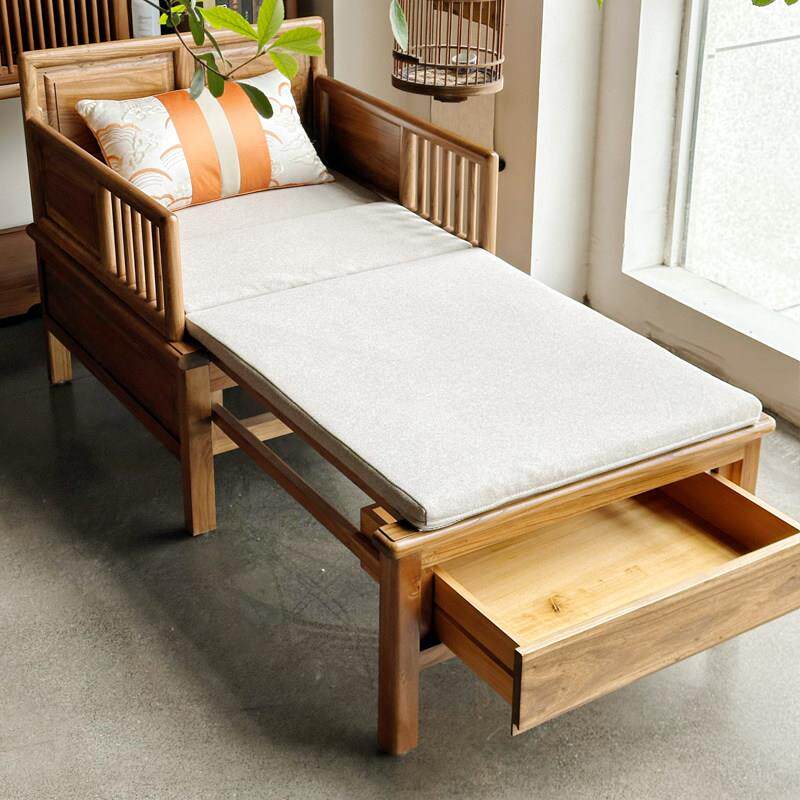 多功能单人位推拉床折叠沙发床小户型单人推拉全原木实木