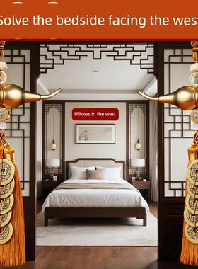 真五帝钱解床头朝西纯铜葫芦吉祥结黄绳朱砂小挂件传镇宅灯