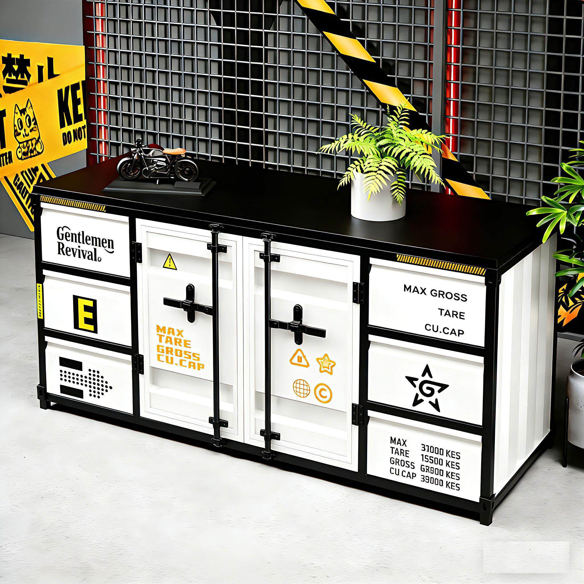 餐边柜置物柜集装箱铁皮柜定制铁艺收纳箱柜工业风复古储物柜客厅