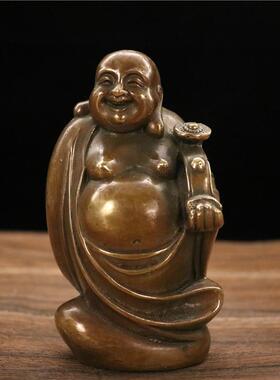 黄铜弥勒佛站像简约现代风格办公室家居摆件