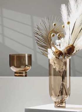售楼处样板房间艺术干花花束玻璃水培花瓶插花器摆件客厅软装饰品