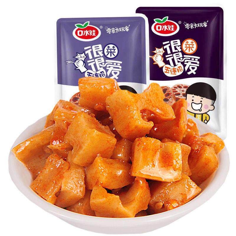 口水娃麻辣卤藕20-100包香辣藕片湖南特产莲藕丁散装零食卤味素食
