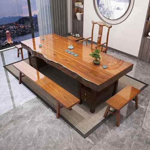 整板实木大板茶桌椅组合新中式茶几茶具套组一体原木办公室泡茶台