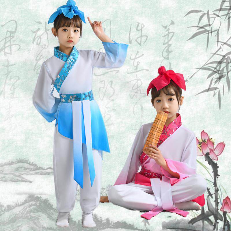 儿童古装汉服三字经幼儿国学朗诵表演服男女童弟子规书童演出服装