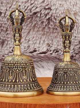 黄铜五股金刚三头降魔杵手持摇铃家居客厅祠堂镇宅铃铛工艺品摆件