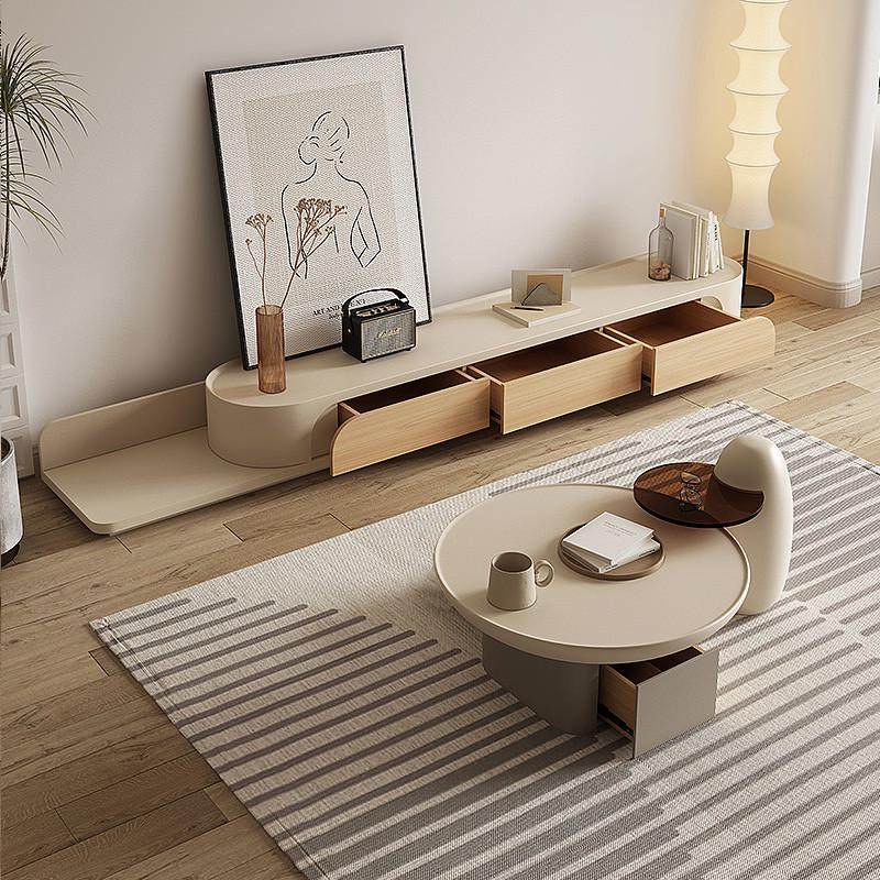 法式奶油风茶几客厅烤漆电视柜组合家用小户型可伸缩落地柜子套装,住宅家具,电视柜,淘宝优惠券,粉丝福利购,淘宝优惠卷