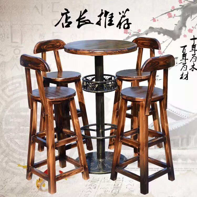 全实木餐椅简约休闲咖啡厅奶茶甜品店木质靠背椅家用吧台高脚椅子