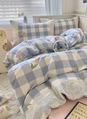 学生宿舍花边全棉床上三件套女生宿舍纯棉被套0.9m床上用品四季款