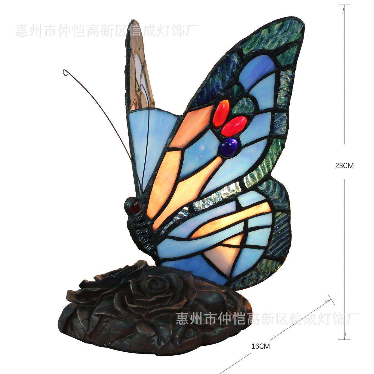 外贸跨境蒂凡尼别墅蝴蝶台灯彩色玻璃手工小房子灯酒吧餐桌氛围灯