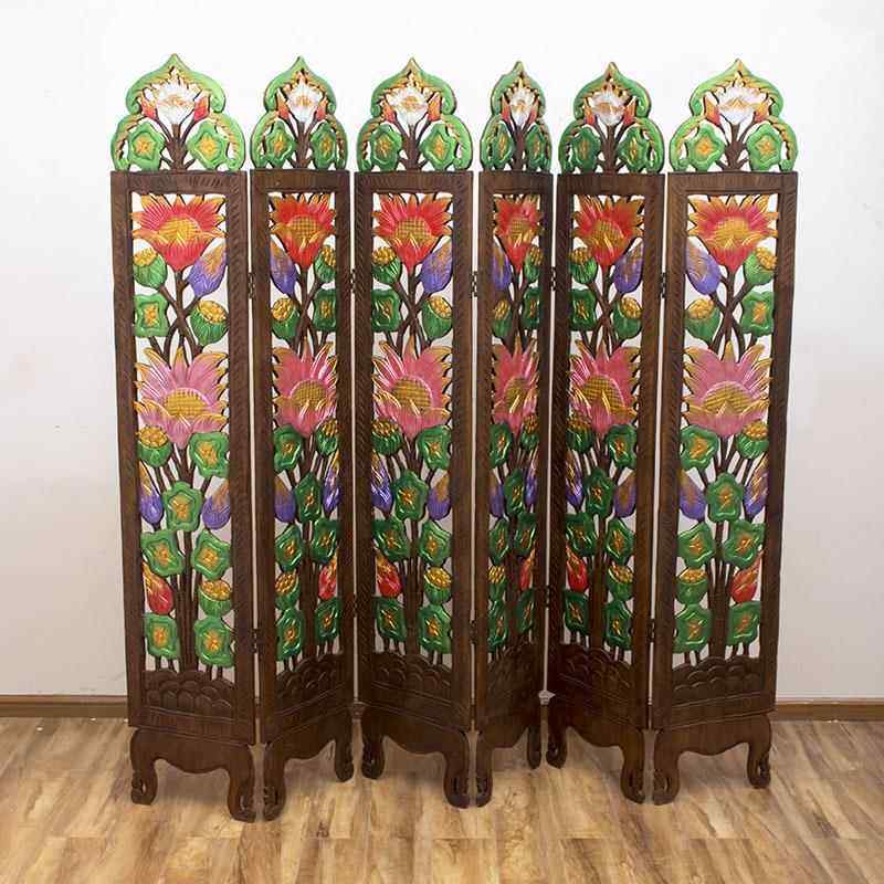 东南亚风格家具实木雕刻隔断中式折叠屏风泰国客厅玄关落地折屏