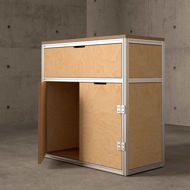 铝型材桦木海洋板餐柜现代简约工作室文件柜家用木头柜收纳ins柜