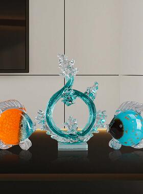 琉璃工艺礼品摆饰风生水起招财鱼组合摆件客厅玄关酒柜电视柜软装