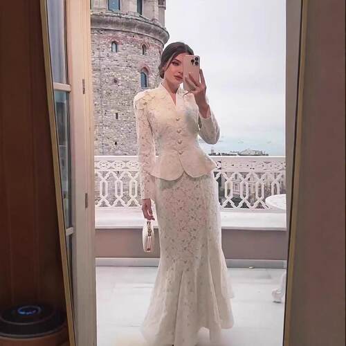 Gorgeous long sleeved long skirt noble suit dress