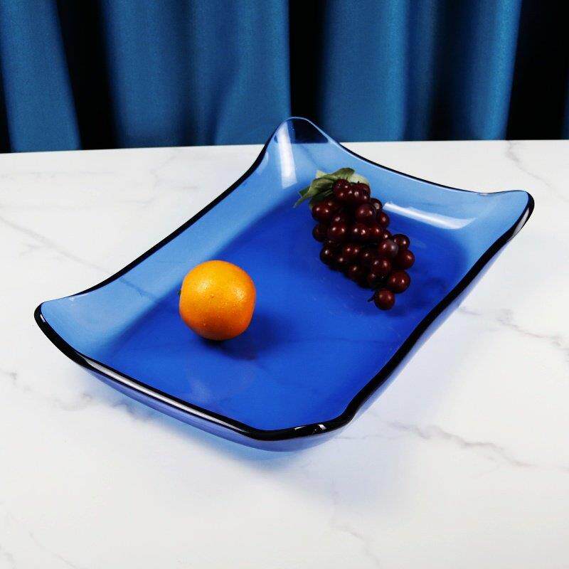 钢化玻璃自助餐长方盘刺身盘鲑鱼盘商用水果拼盘冷餐盘子糕点盘