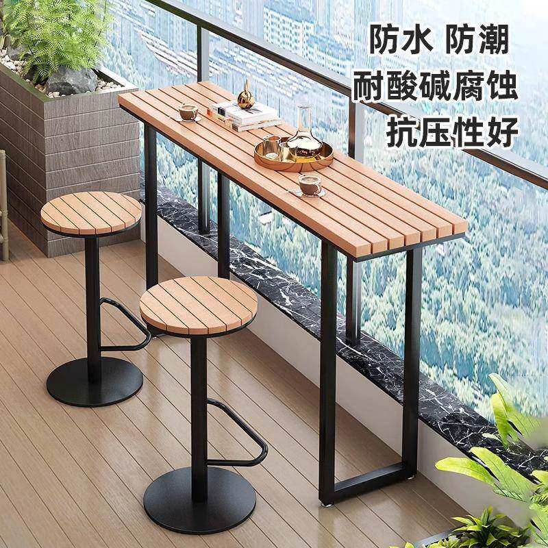 户外吧台桌椅网红咖啡厅室内外靠墙高脚餐桌椅阳台防腐塑木高脚桌