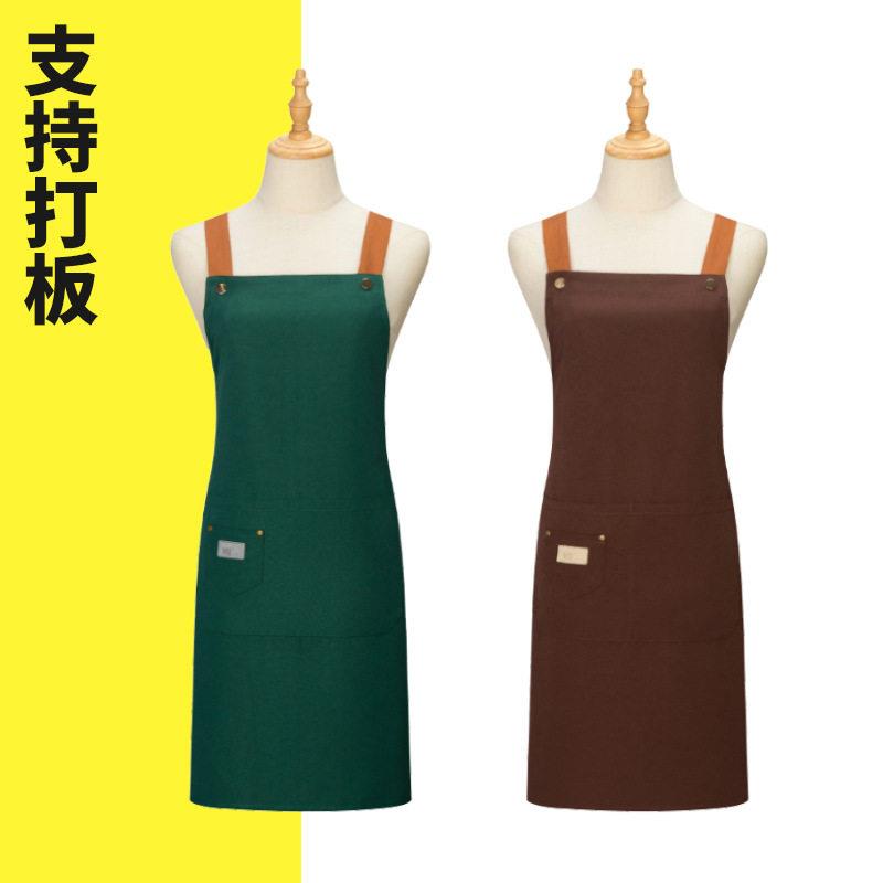 新款直销美容院蔬菜水果摊牛肉店H型交叉肩带防水围裙定制服店员