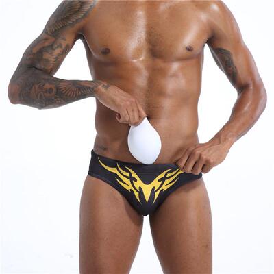 Men's printed triangular swim trunks, low waisted grille,