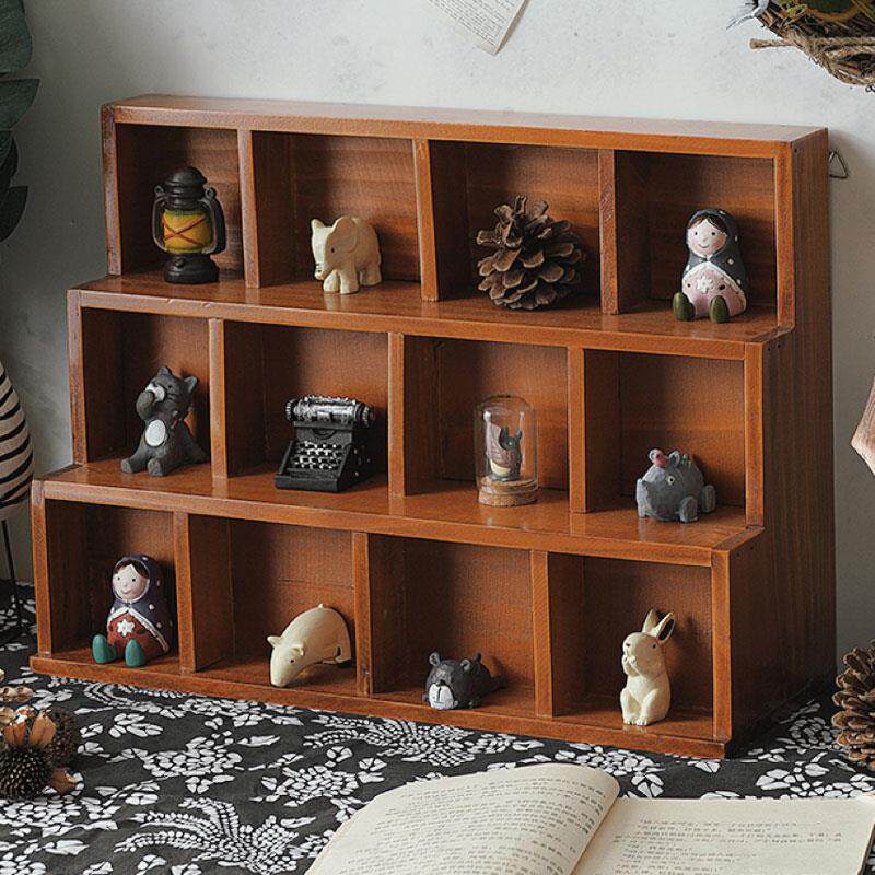 多格分隔收纳盒壁挂博古架文玩摆件展示架木质复古zakka柜子梯形