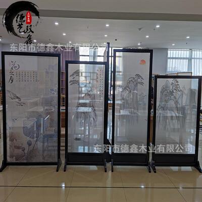 新中入式现代简约布艺屏风质移动折叠户玄关实木DP01花木格房间隔