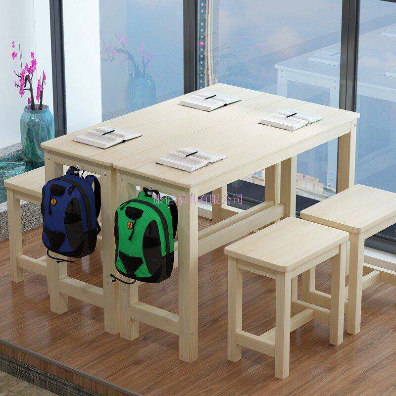 实木培训桌员工会议长条桌子单双人学生课桌椅学校 辅导班培训台