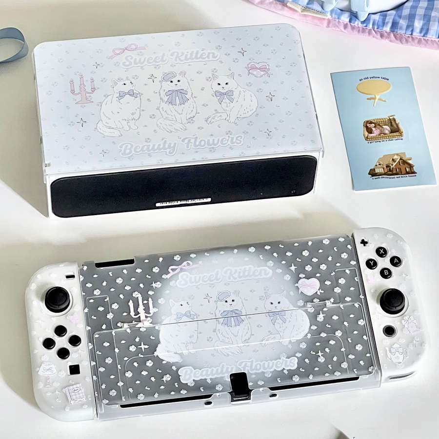 原创Switch保护壳手柄套ns续航分离式磨砂材质可插底座 玩偶猫