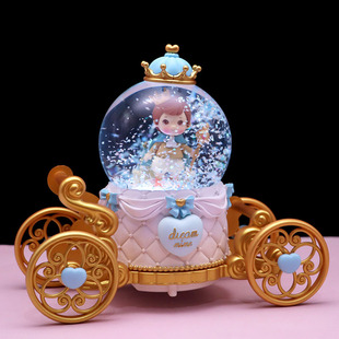 饰桌面树脂摆件创意礼品 王子公主情侣水晶球音乐盒粉色城堡婚庆装