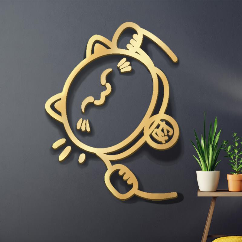 招财猫3d立体壁贴纸画 画玄关电视背景墙装饰挂饰自粘卧室客厅入