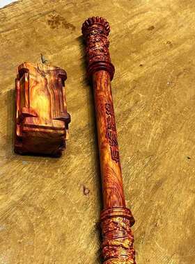 黑悟空金箍棒彩虹杉木定尺寸制作带底座一套天然色彩