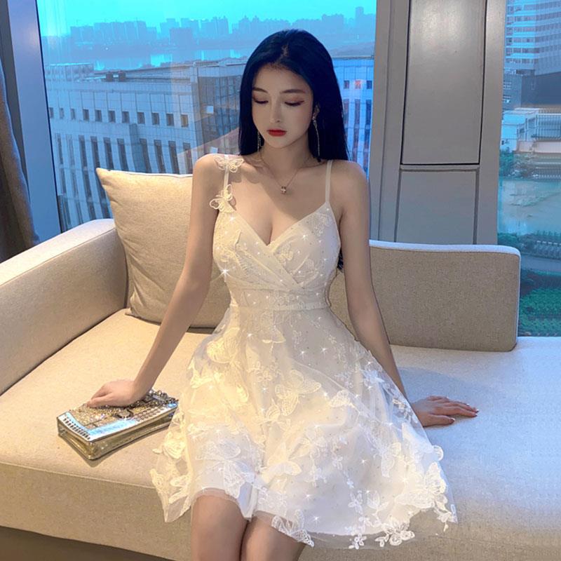 公主裙女成年超仙网纱生日小礼服性感领收腰显瘦蓬蓬吊带洋装