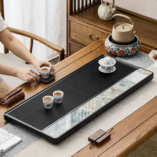 茶盘简约现代轻奢茶具托盘长方形家用高档镶嵌岩板细长茶台 电木款