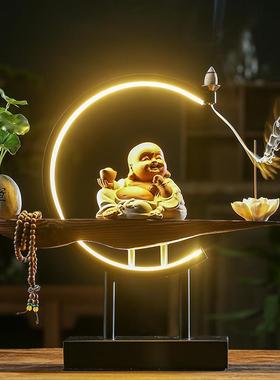 正品招财弥勒佛摆陶瓷笑佛意创意带灯光新中式禅客厅玄件关公办室