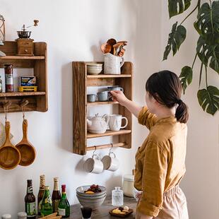 实木壁柜置物架吊柜储物客厅厨房墙面多功能挂架复古展示