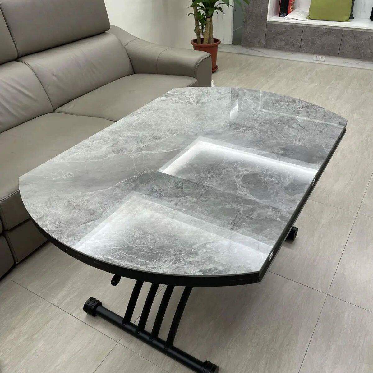 升降茶几多功能折叠客厅圆形岩板玻璃电磁炉茶几餐桌两用小户型